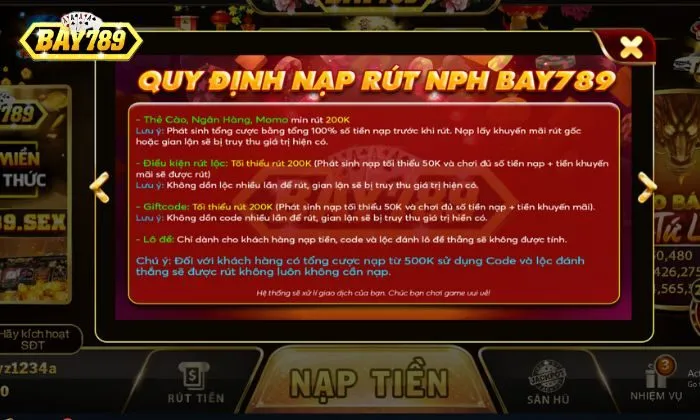 điều khoản sử dụng Quy định về nạp rút tiền